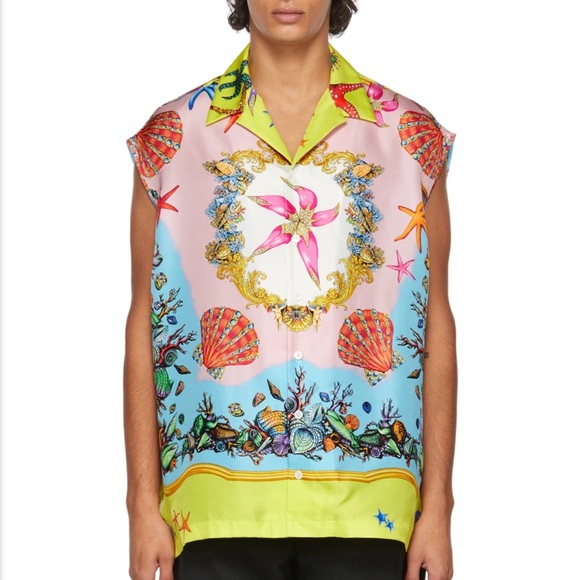 Versace Multicolor Silk Trésor De La Mer Sleeveless Shirt XXL